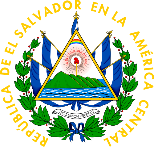 Escudo de El Salvador con cinco volcanes y gorro frigio