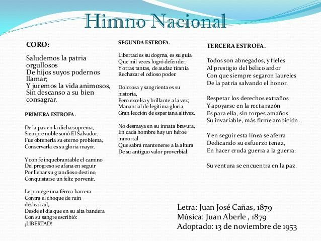 Himno Nacional de El Salvador escrito por Juan José Cañas y musicalizado por Juan Aberle